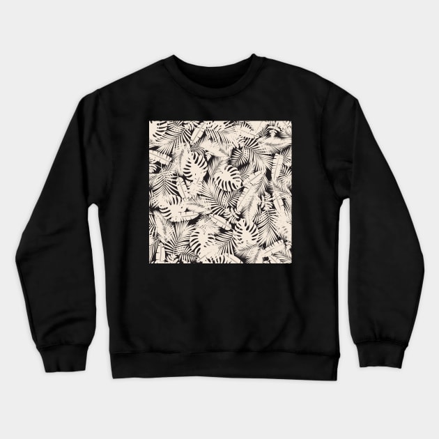 Tropical Leaves in Black and Ivory Crewneck Sweatshirt by matise